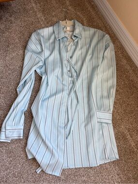 Light Blue Striped Button-Up Shirt - runs slights big